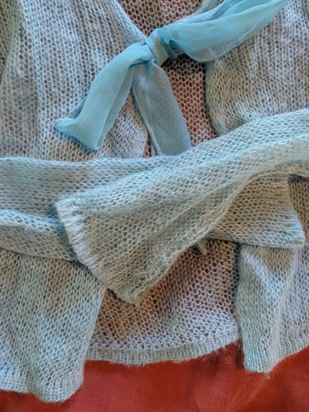 Y2K 00s Vintage Pout Powder Blue Tie Front Baby Doll Sweater Top Mohair Blend - Picture 4 of 10